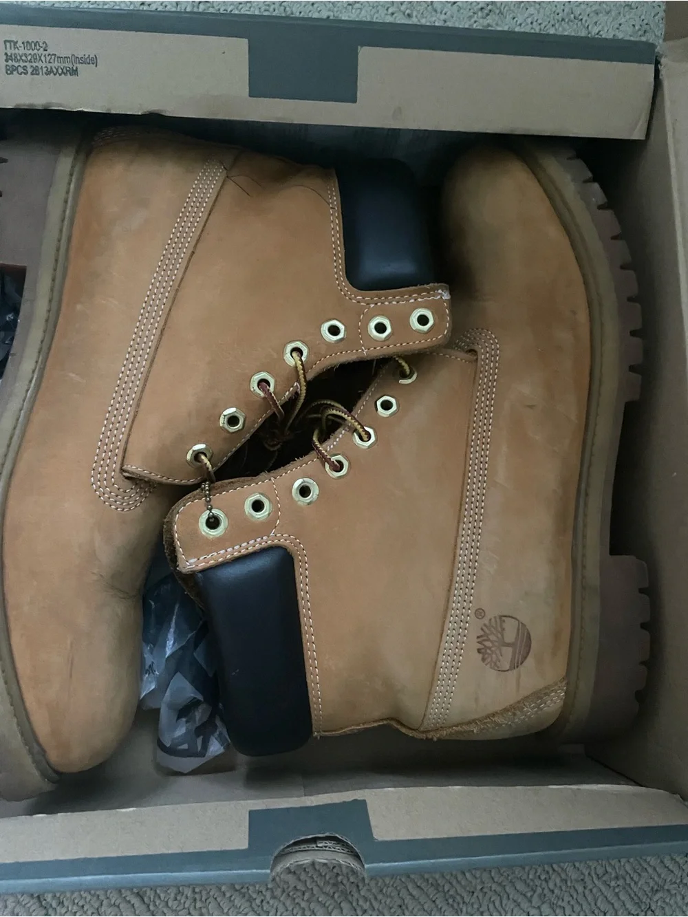 Timberland Wheat Nubuck Lace-Up Work Boots with Black Collar